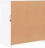 The back of a white sideboard with a brown particleboard back panel. Voir les images du produit