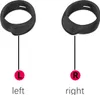 Two black silicone earbud covers, one labeled 'L' for left and the other 'R' for right, are shown against a white background. Each is connected by a thin black line to a colored circle with the corresponding letter inside, and the words 'left' and 'right'  Podgląd zdjęcia produktu