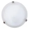 A top-down view of a round ceiling light fixture with a white alabaster-like shade and three silver mounting clips. Produktbild-Vorschau