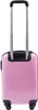 A pink suitcase with a retractable handle and wheels, shown from the back. Podgląd zdjęcia produktu