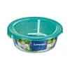 A glass food storage container with a green lid, filled with green beans. Produktbild-Vorschau