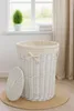 Panier à linge Coffre à linge en osier blanc rond 60L avec Voir les images du produit 3
