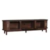 A dark brown TV stand with multiple compartments and doors. Produktbild-Vorschau