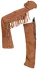 Die Herren Western Leder Chaps in kastanienbraun aus hochwertigem Rindsleder mit Fransen, Seitenschlitz und verstellbarem Rückenzug für komfortables Reiten oder Clubkostüme, jetzt kaufen.