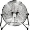 A chrome floor fan is shown against a white background. Voir les images du produit