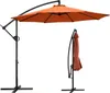 An orange cantilever umbrella is shown in two states: open and closed, against a white background. Produktbild-Vorschau