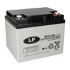 A white battery with black top and labels. Voir les images du produit
