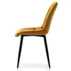 Side view of a modern mustard yellow upholstered dining chair with black metal legs, set against a white background. Podgląd zdjęcia produktu