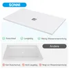 A comparison of two shower trays, one presented as superior with positive feature callouts and the other as inferior with negative callouts. Anteprima dell’immagine prodotto