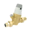 A brass pressure reducing valve with a gray adjustment knob and white housing, isolated on a white background. Anteprima dell’immagine prodotto