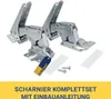 Two metal hinges and some accessories are displayed on a white background. Voir les images du produit