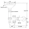 A technical drawing showing the dimensions and installation details of a plumbing trap. Produktbild-Vorschau