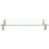 A clear, studio shot of a glass monitor stand with silver legs, isolated on a white background. Produktbild-Vorschau