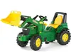 A green and yellow toy tractor with a front loader, shown against a white background. Produktbild-Vorschau