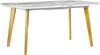 A rectangular dining table with a marble-look top and gold metal legs, shown from a front-side angle against a white background. Náhľad obrázku produktu