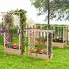 Three wooden raised garden beds with trellises are set up in a garden setting with grass and trees. Produktbild-Vorschau