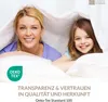 A mother and daughter are peeking out from under a white duvet, smiling. Produktbild-Vorschau
