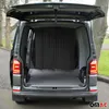 Rear view of a van with the tailgate open, showing a black curtain inside the cargo area. Voir les images du produit