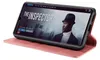 A pink flip phone case is shown with a smartphone displaying a movie poster. Produktbild-Vorschau