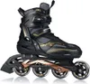 A black and gold inline skate is shown against a white background. Náhled obrázku produktu