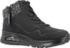 A black high-top sneaker with a gray knitted collar and a side zipper. Voir les images du produit