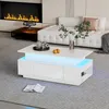 A modern living room scene with a white high-gloss coffee table as the focal point, featuring LED lighting. Voir les images du produit