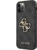 A close-up, angled view of a smartphone case with a repeating Guess logo pattern and a prominent gold Guess logo. Podgląd zdjęcia produktu