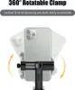 A smartphone is shown mounted on a rotatable clamp, demonstrating its ability to pivot between vertical and horizontal orientations. Produktbild-Vorschau