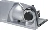 A silver electric slicer is shown from a diagonal angle against a light gray background. Voir les images du produit