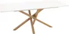 A white rectangular dining table with a wooden base. Produktbild-Vorschau