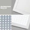 A collage of images showing a white LED panel light and close-ups of its components and lighting. Produktbild-Vorschau