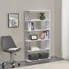 A modern bookshelf with books and decorative items, next to a chair. Produktbild-Vorschau