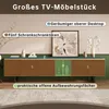 A TV stand with labeled features. Voir les images du produit