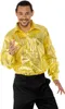A man wearing a gold disco shirt and black pants, posing against a white background. Náhled obrázku produktu