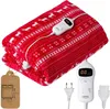 A folded red and white patterned electric blanket with a controller and power plug. Podgląd zdjęcia produktu
