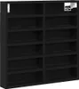 A black wooden display shelf unit with multiple compartments. Produktbild-Vorschau