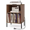 A turntable stand with a record player, radio, and books. Voir les images du produit