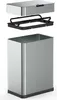 An exploded view of a stainless steel kitchen trash can with its lid and inner frame shown separately. Produktbild-Vorschau