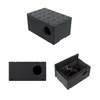 A collage of three images showing a black insulated cat house from different angles. One image shows the house with the lid open and a cat inside. Produktbild-Vorschau