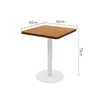 A square table with a wooden top and a white pedestal base, shown with dimensions indicated by text overlays. Produktbild-Vorschau