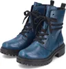 A pair of blue lace-up boots with black laces and soles, presented on a white background. Voir les images du produit