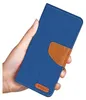 A hand holding a blue flip case for a Huawei Y5 2019 phone. Produktbild-Vorschau