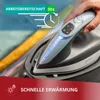 A hand is holding a steam iron, with a graphic overlay indicating fast heating time. Podgląd zdjęcia produktu