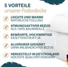 A close-up of a white duvet with text listing its benefits. Produktbild-Vorschau