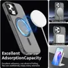 Collage of images showing a phone case with a magnetic charger and wallet attachment, and a phone on a stand. Anteprima dell’immagine prodotto