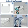 A collage of four images showing the steps to install a foldable shower seat on a wall. Voir les images du produit