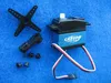 A servo motor and its accessories are laid out on a blue background. Produktbild-Vorschau