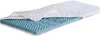 A mattress topper shown with a cutaway view to reveal its internal structure. Produktbild-Vorschau
