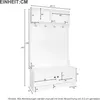 A diagram showing the dimensions of a white wardrobe set with a shoe bench and hooks. Anteprima dell’immagine prodotto