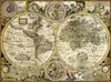 A collage of a historical world map, likely a puzzle, with decorative elements and illustrations. Podgląd zdjęcia produktu
